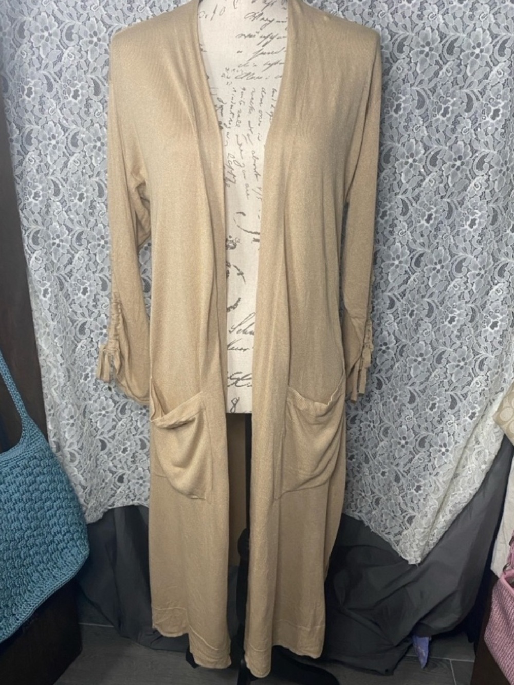 Michael Kors Gold Metallic long cardigan, size small